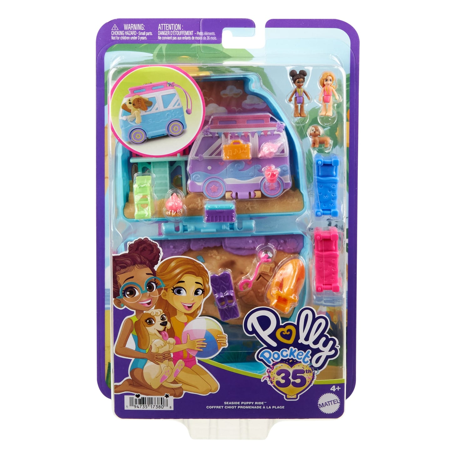 Pollypocket-Chiot ¨¤ La Plage-Coffret et Figurines, Jouet de Voyage