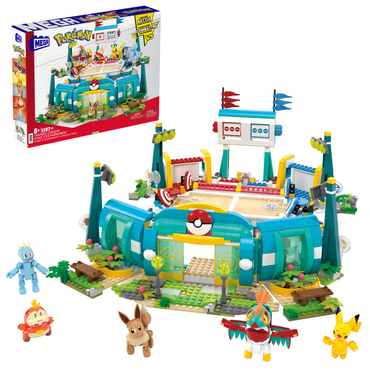 MEGA Pok¨¦mon Traning Stadium Building Toy Kit, With 5 Action Figures (1101 Pieces) For Kids