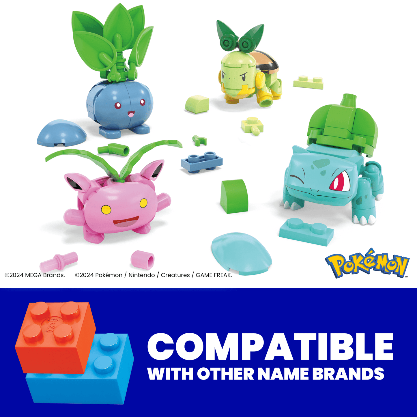 MEGA Pok¨¦mon Grass-Type Trainer Team Building Toy Kit, 4 Action Figures (118 Pieces) For Kids