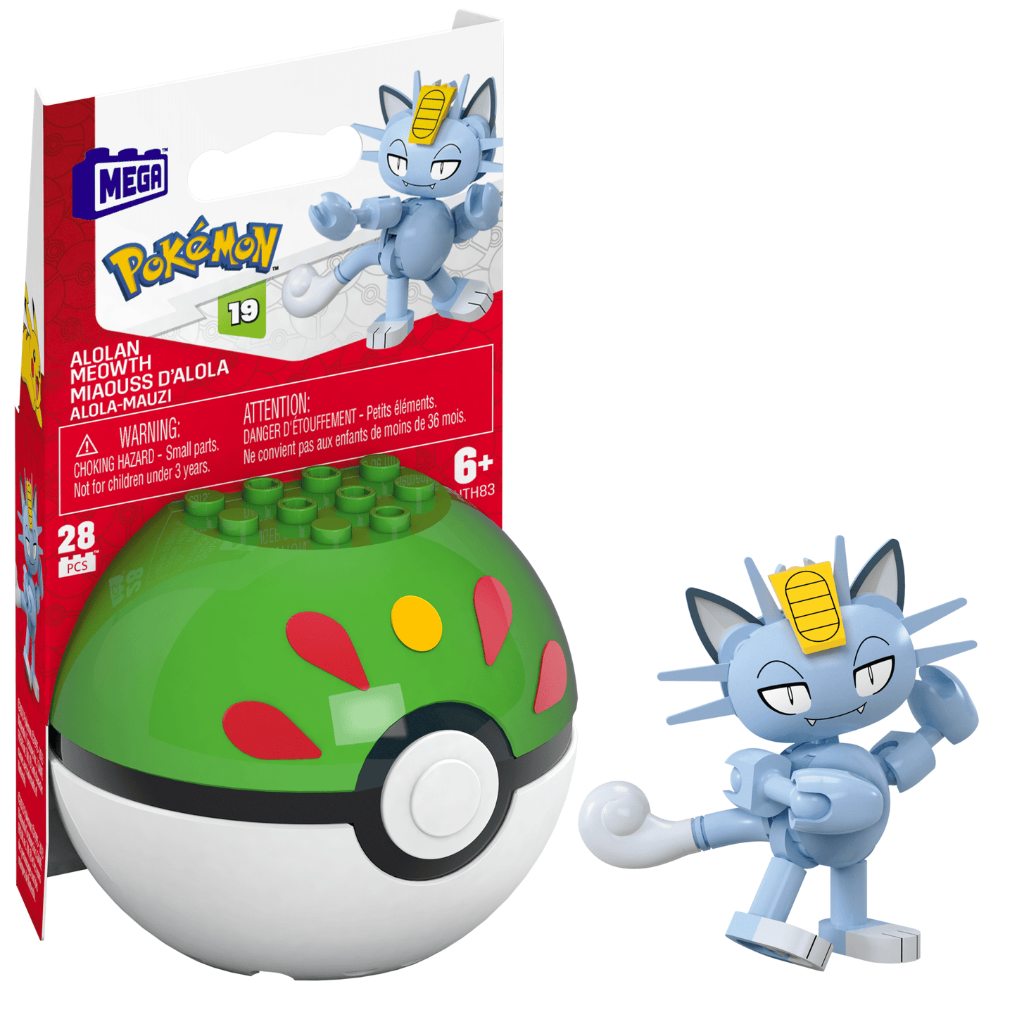 MEGA Pok¨¦mon Alolan Meowth Building Toy Kit, Poseable Action Figure (28 Pieces) For Kids