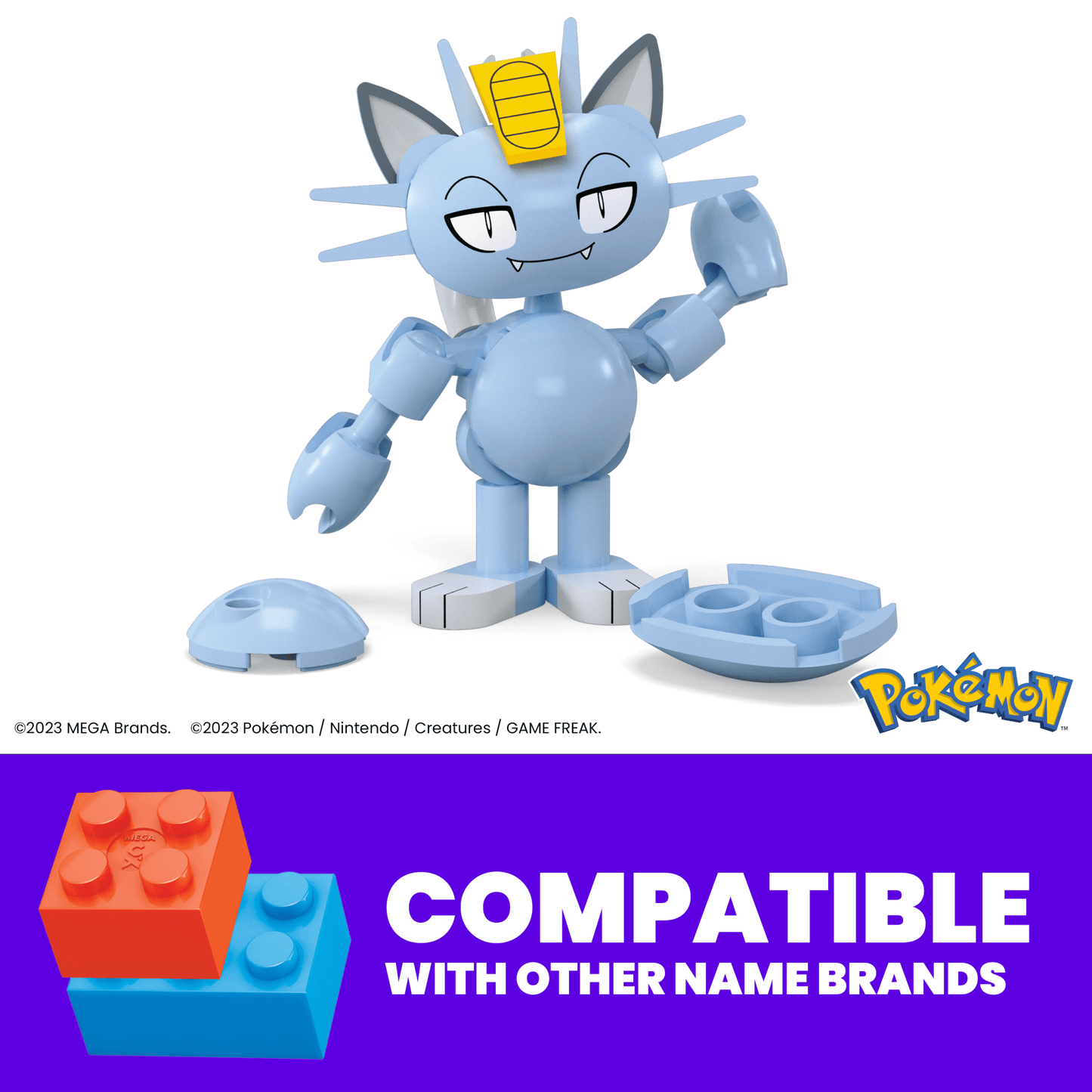 MEGA Pok¨¦mon Alolan Meowth Building Toy Kit, Poseable Action Figure (28 Pieces) For Kids